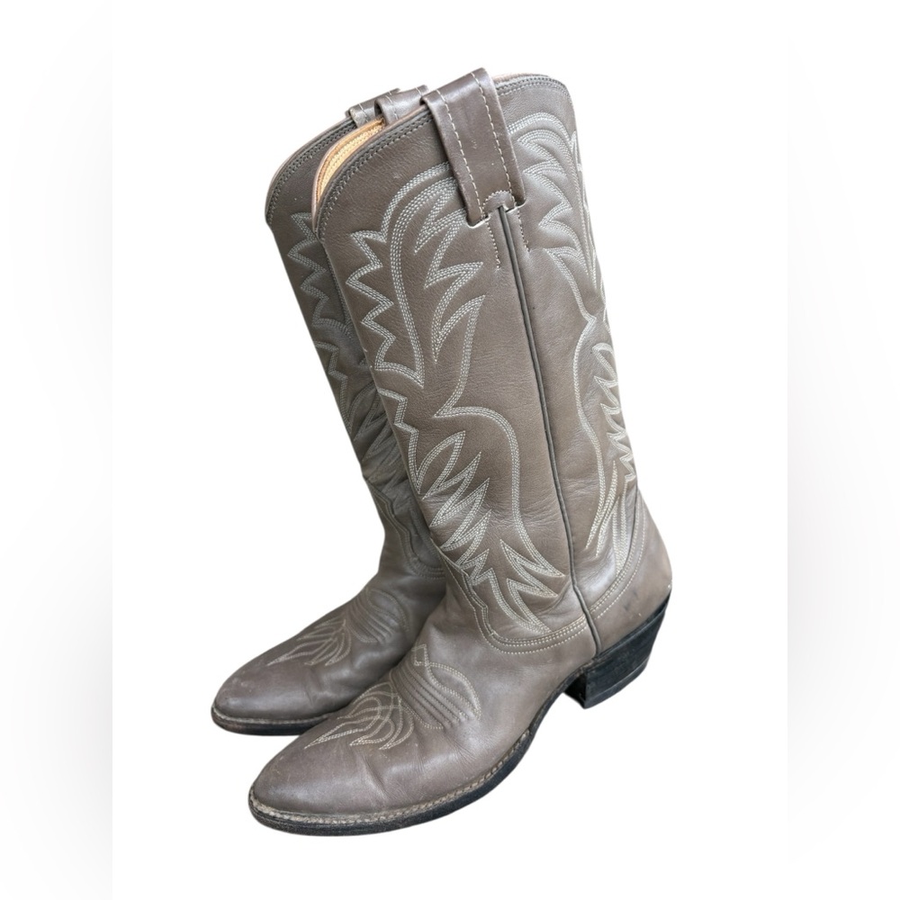 Nocona Womens Vintage grayish Leather Western Boots with Stitch Detail sz 7 used - Picture 8 of 12